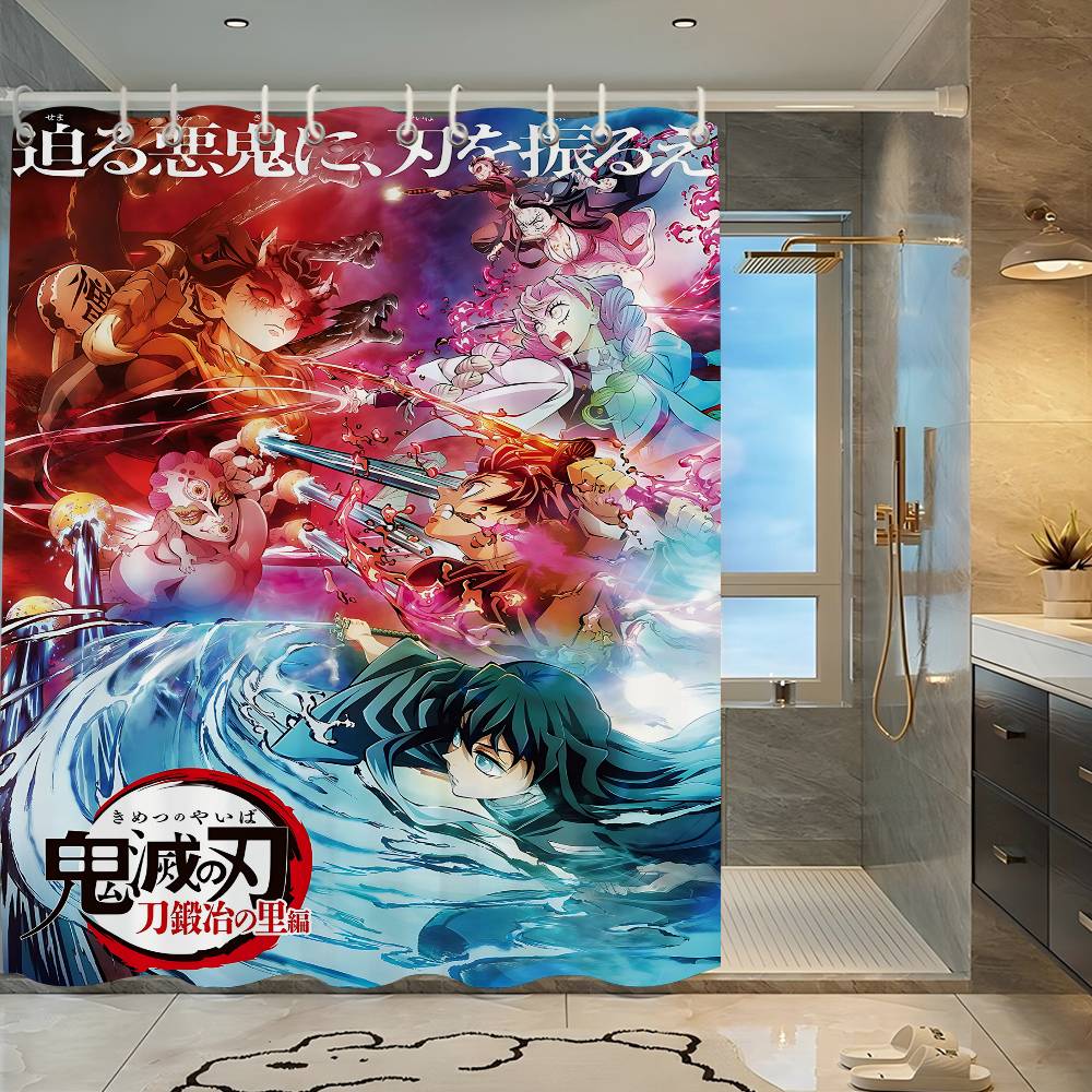 Anime Demon Slayer Shower Curtain - Water-Repellent And Leak-Resistant, Mold And Mildew Resistant For