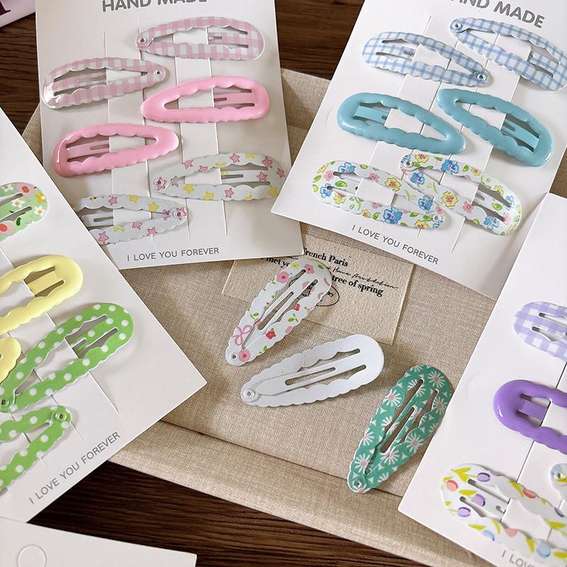 6pcs New Cute Floral Hair Clip Girl Check Sweet Colored Bangs Clip BB Clip Hair Accessories