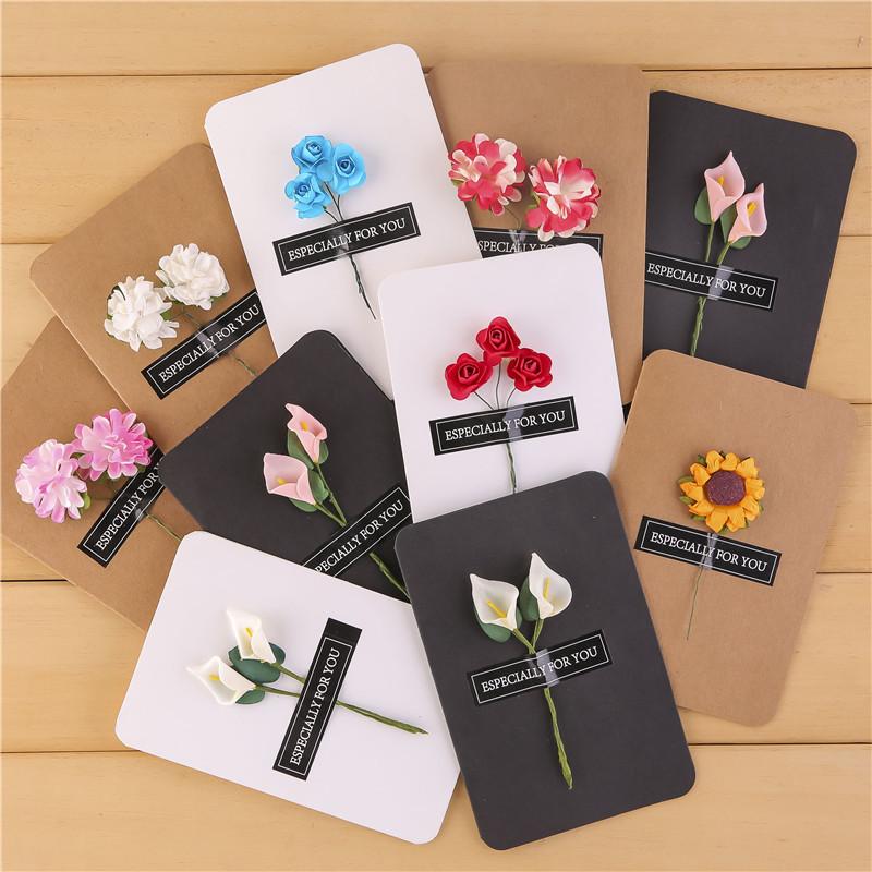 10pcs/bag Creative Dried Flower Handmade Retro Cowhide Blessing Thank You Card