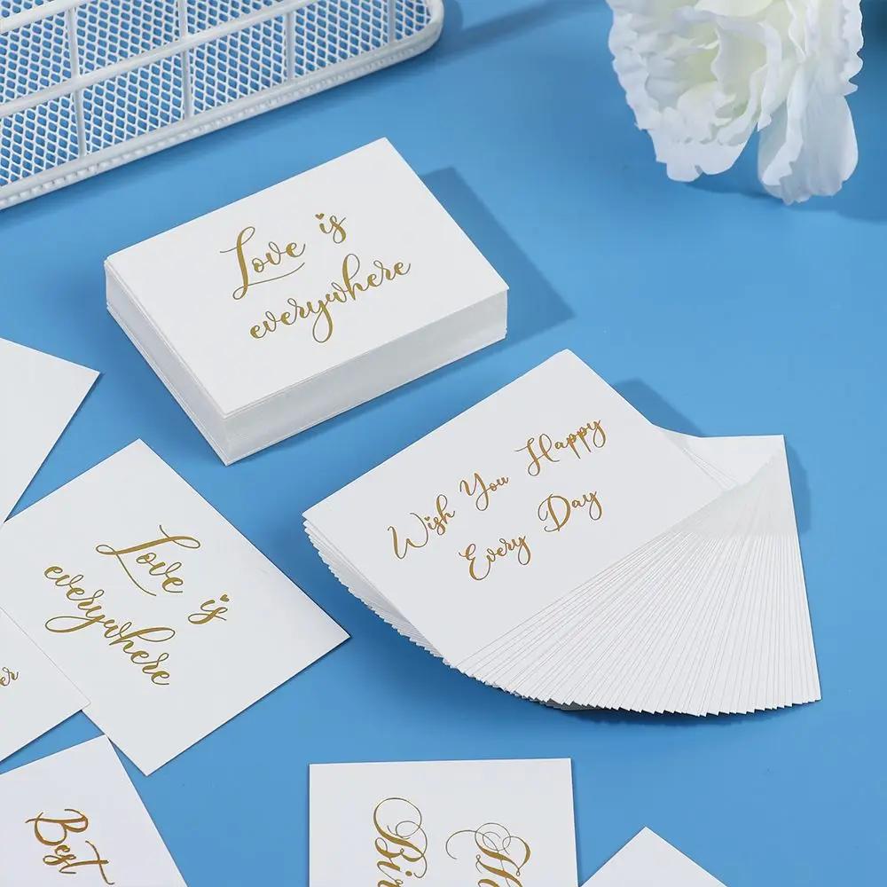 50PCS Gift Decor Simple Design Happy Birthday Handwriting Message Cards White Greeting Card Gold Stamping Thank You