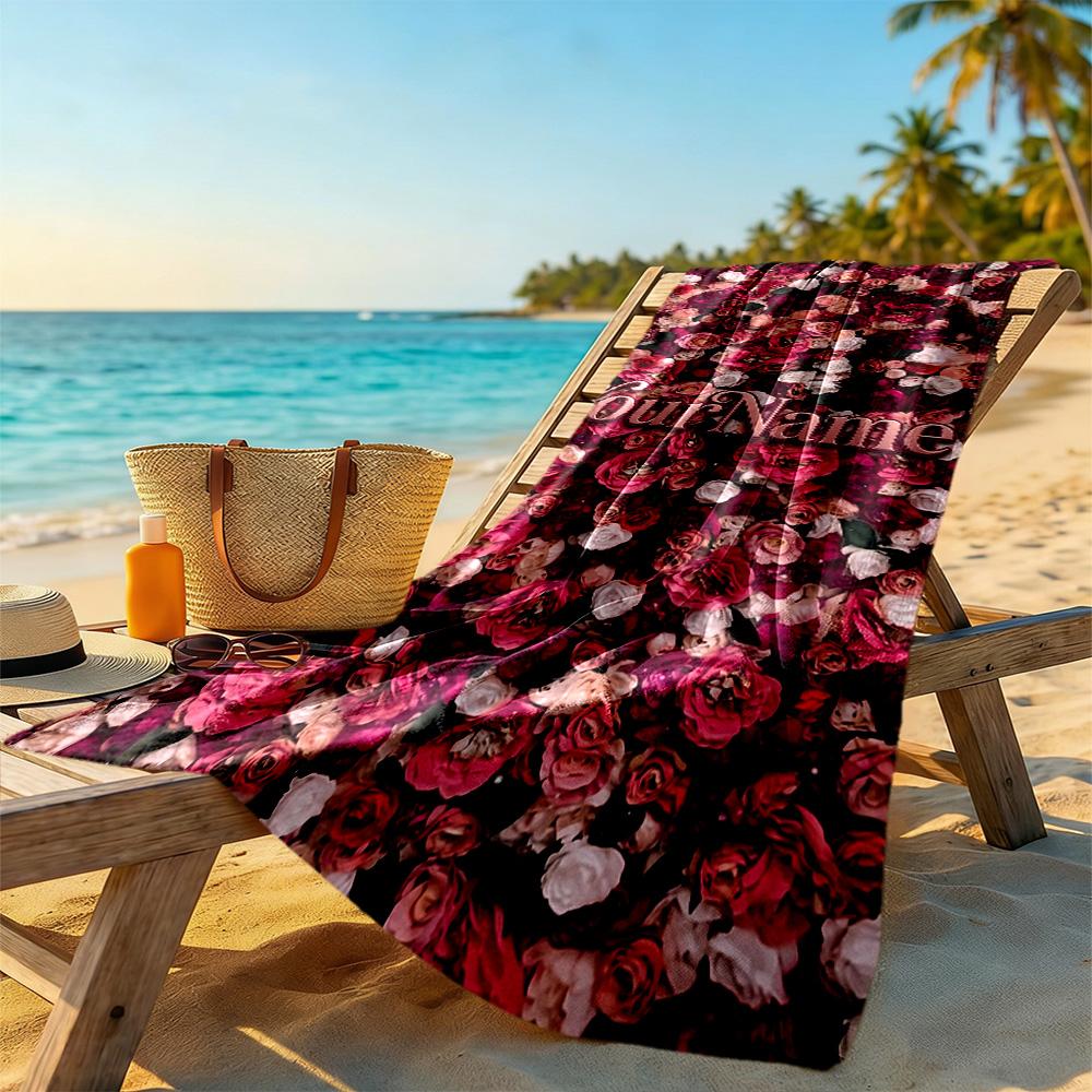 Rose Customized Name Beach Towel Super Soft Microfiber Quickdry Fabric Suitable for Sports Travel Swimming Yoga Bathroom Beach And Pool