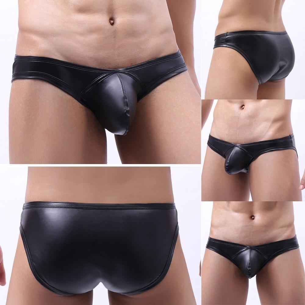 UK Thongs Underwear Faux Leather Briefs Black Sexy Mens Lingerie Boxer Jockstrap