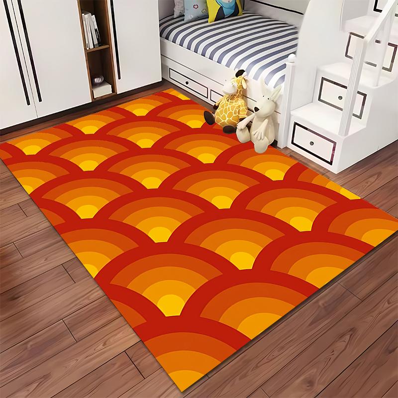 Moderner geometrischer Teppich mit rotem und gelbem Bogenmuster-Design Geeignet für den Einsatz als Anti-Rutsch-Matte für Wohnzimmer, Schlafzimmer, Sofas