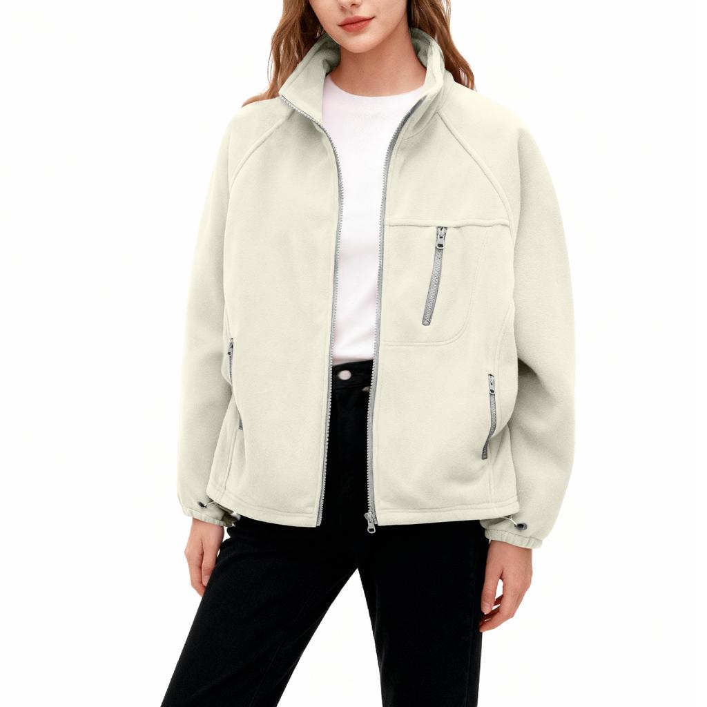 Women's Fashionable Casual Plus Size Long Sleeve Thickened And Fleece Line Stand Up Collar Coat