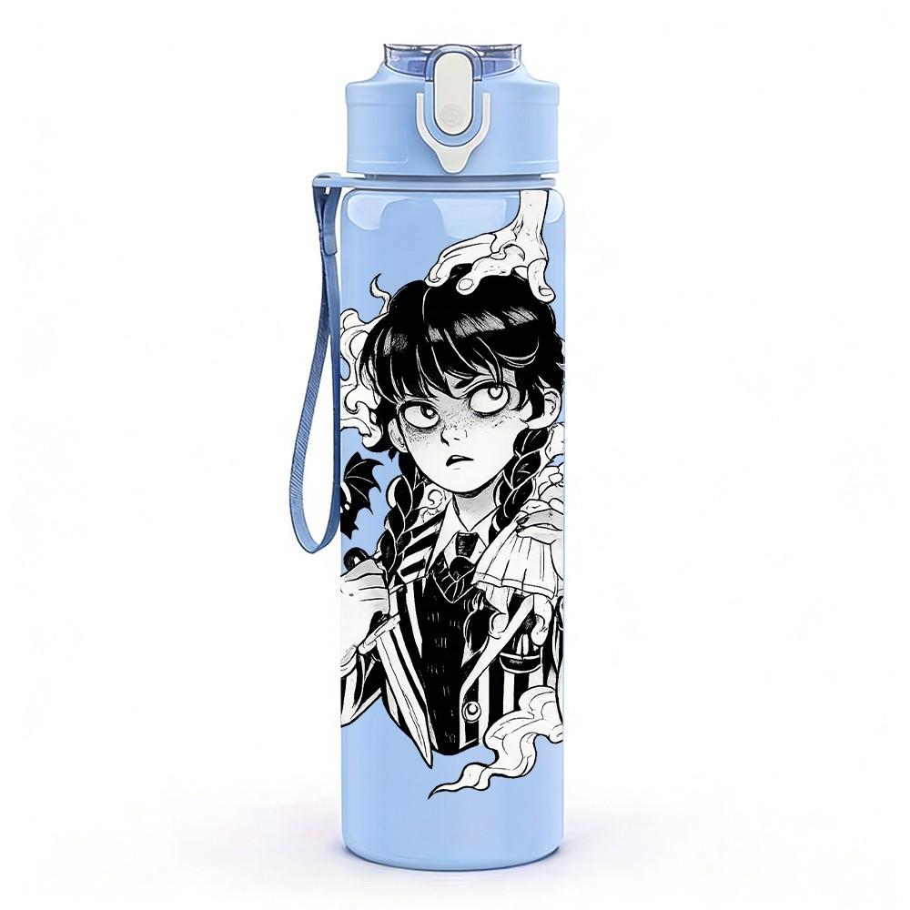 1PC Vintage Girl Portrait Black White Art Print 750ml Color Plastic Sports Water Bottle Leakproof Flip Straw Lid Suitable for Sports Office Home Use