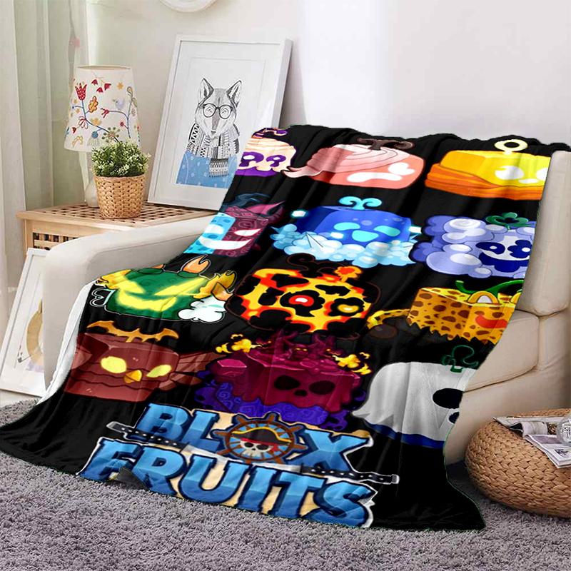 HD B-Blox Fruit 3D Cartoon Game Gift Blanket,Soft Throw Blanket for Home Bedroom Bed Sofa Travel Picnic Office Cover Kids