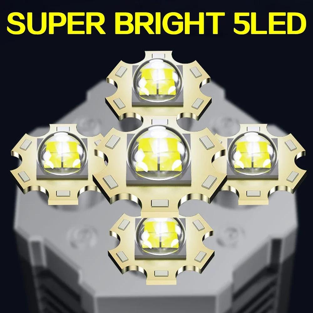 USB Rechargeable LED Flashlight Camping Lantern Spotlight COB Side Light Battery Display Adventure Outdoor Fishing Torch lamp
