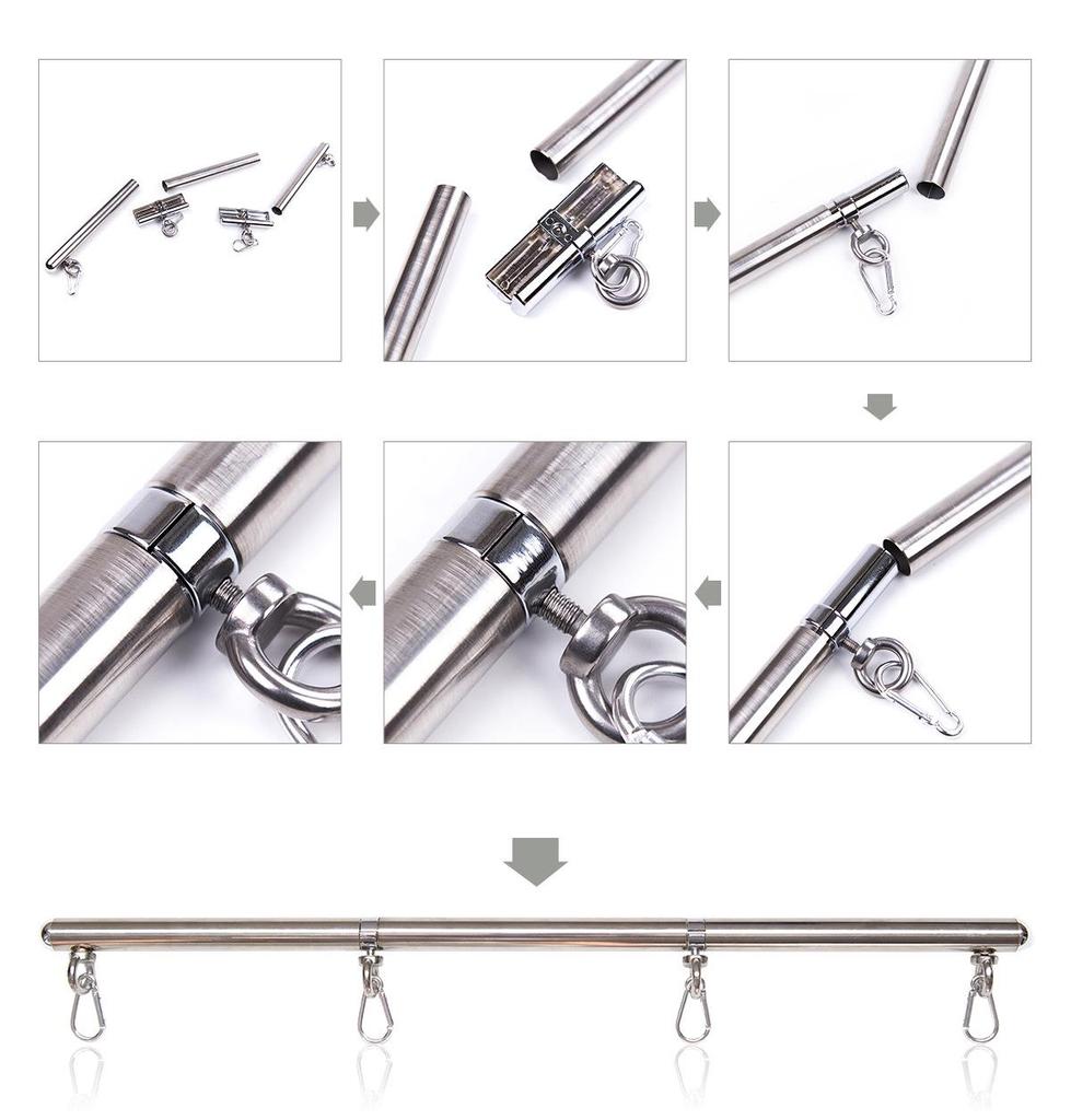 Adult Erotic Stainless Steel Restraint Tube with Detachable Hand & Foot Cuffs