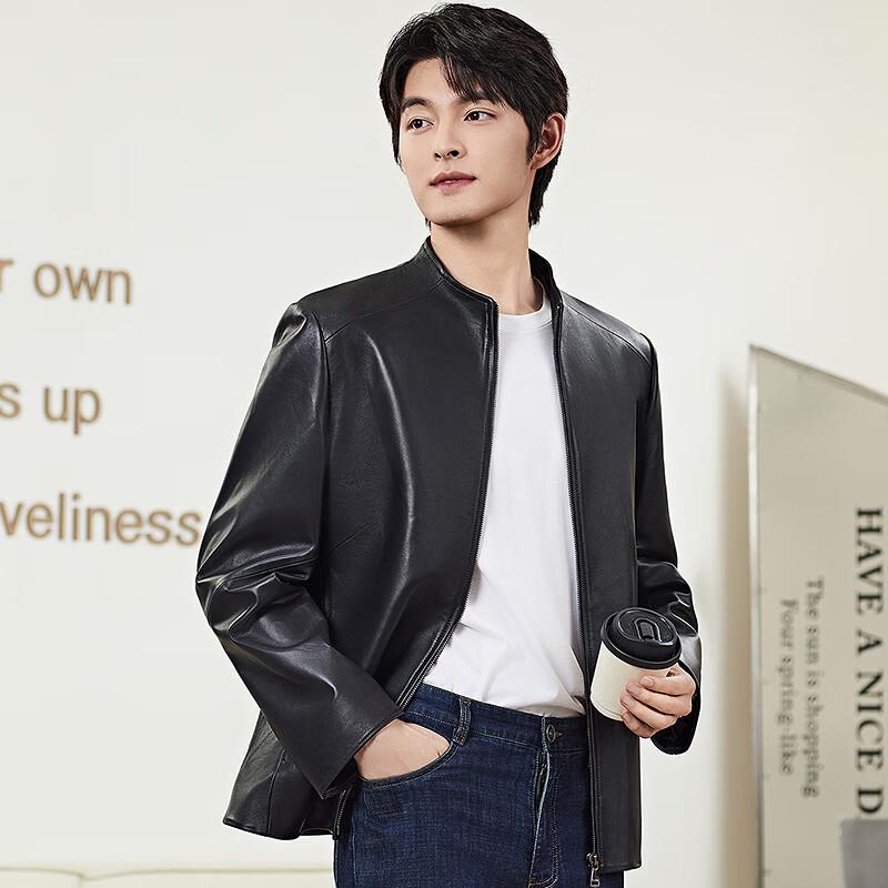 FAPAI Men's Genuine Sheepskin Leather Stand-Collar Jacket