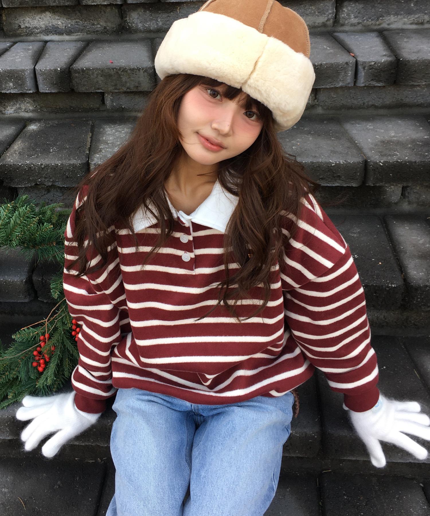 Letter From Moon Saint Rugby Striped Sweater (Red) Red/Free