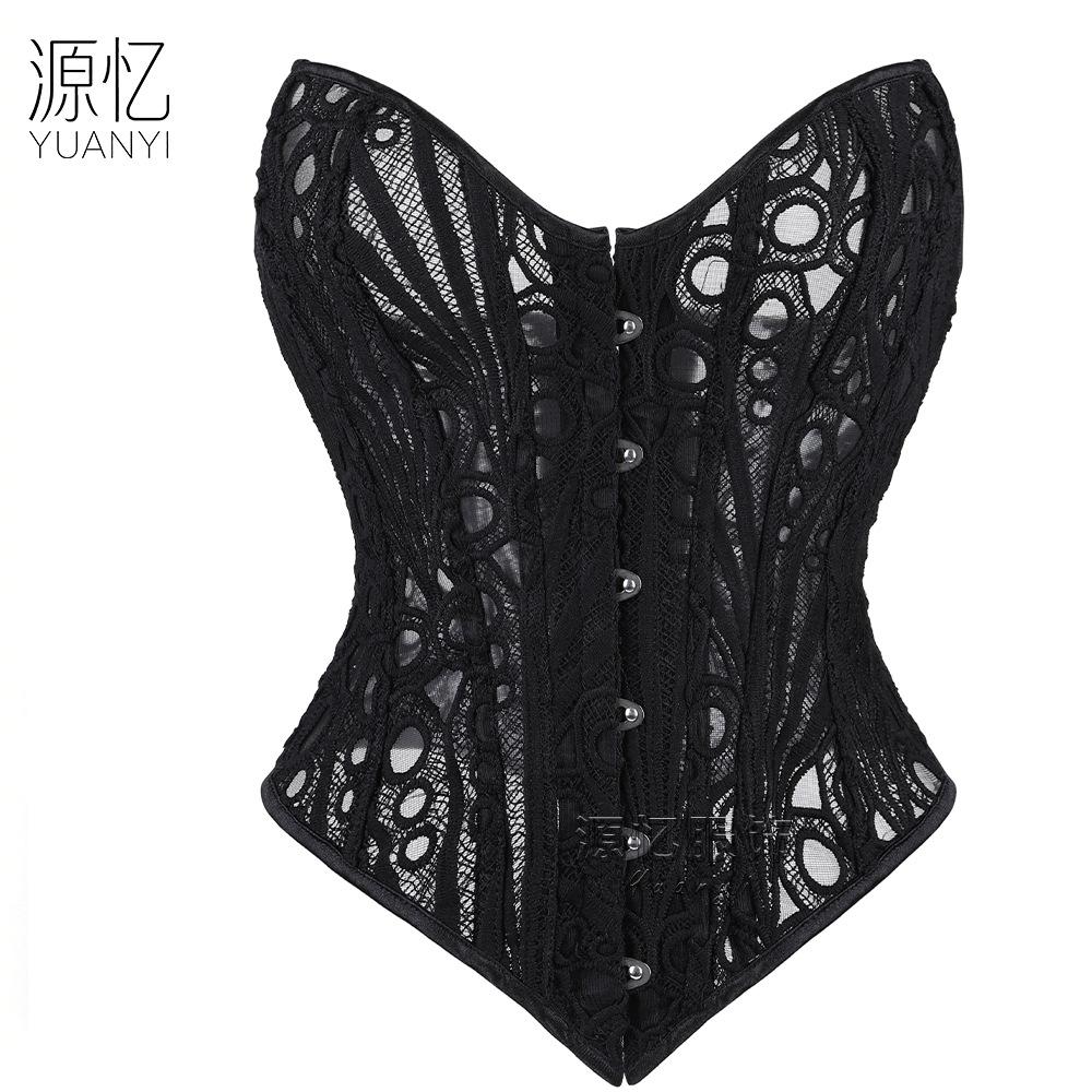 Women S Embroidered Lace Bandeau Corset With Boning V Hem Shaping Bodysuit