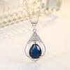 Sterling Silver Water Drop Blue Crystal Necklace Chains for Women Wedding Jewelry