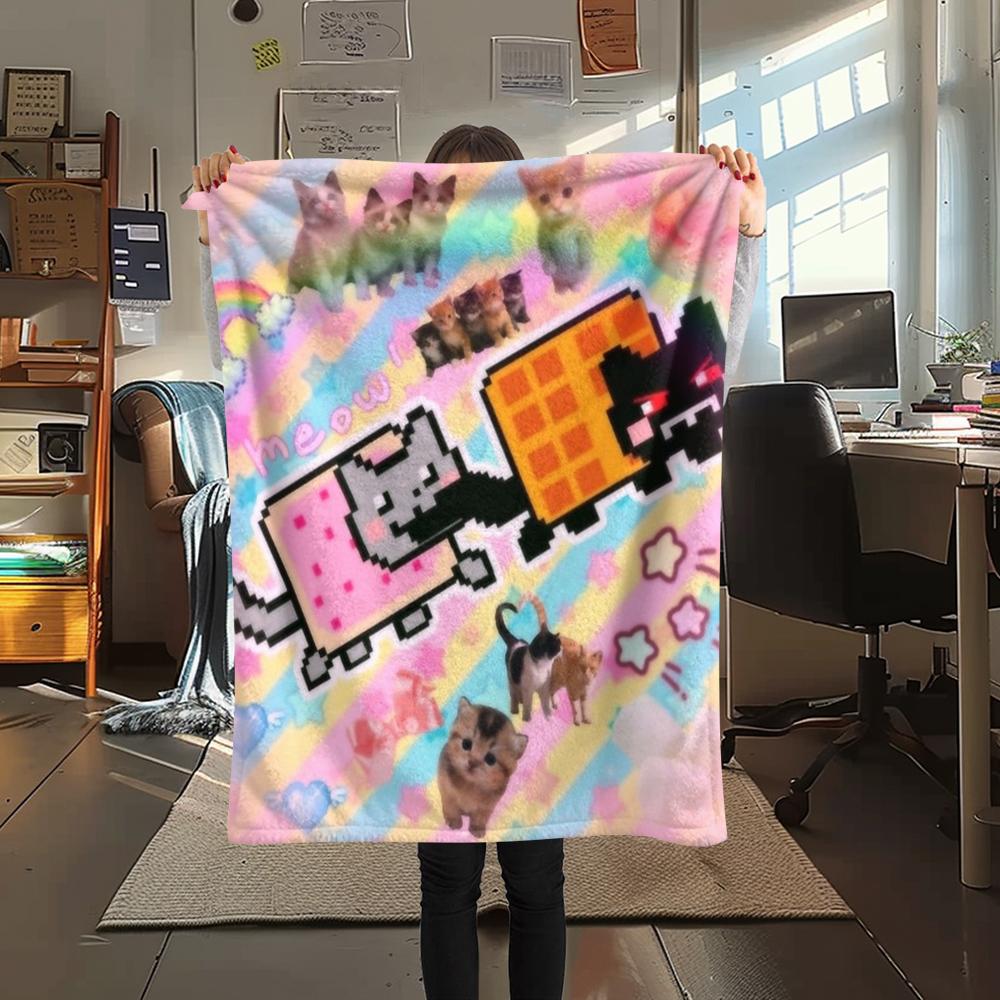 1 Stück Nyan Cat Aufdruck Flanelldecke, Hohe Qualität, Bequem für alle Jahreszeiten, Heimdekoration, Wärme und Komfort, Perfekt für Weihnachtsgeschenke 99