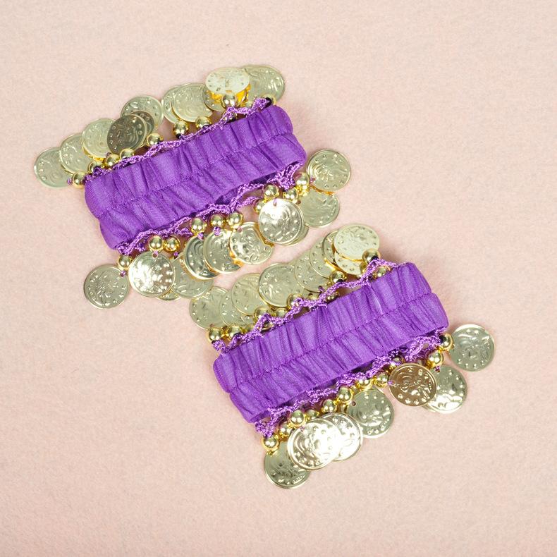 Belly Dance Metal Coin Bracelets 1 Pair Belly Dancing Wrist Ankle Cuffs Bracelets Chiffon Gold Coin Belly Dance Accessories