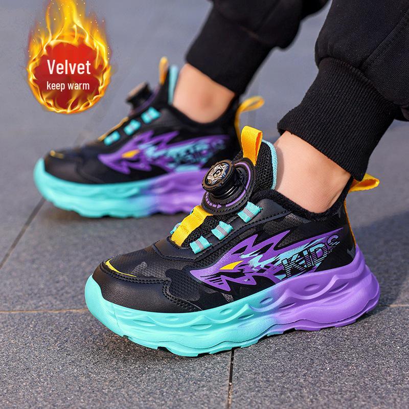 Boys' Leather Waterproof Autumn Sports Shoes: Double Cotton Warm, For Kids & Youth Running