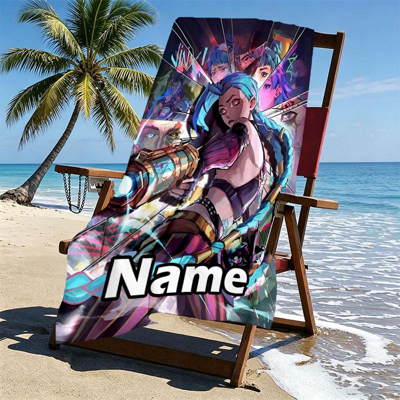 Custom Name Personalized Jinx Print Beach Towel, for Trip Camping Beach Party Home Decor, Birthday Gift for Family & Friends