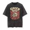 Green Day Band Printed T-Shirt Washed Retro Old Short Sleeve Rock Punk Couple Comfortable Loose Fashion Men's Clothing