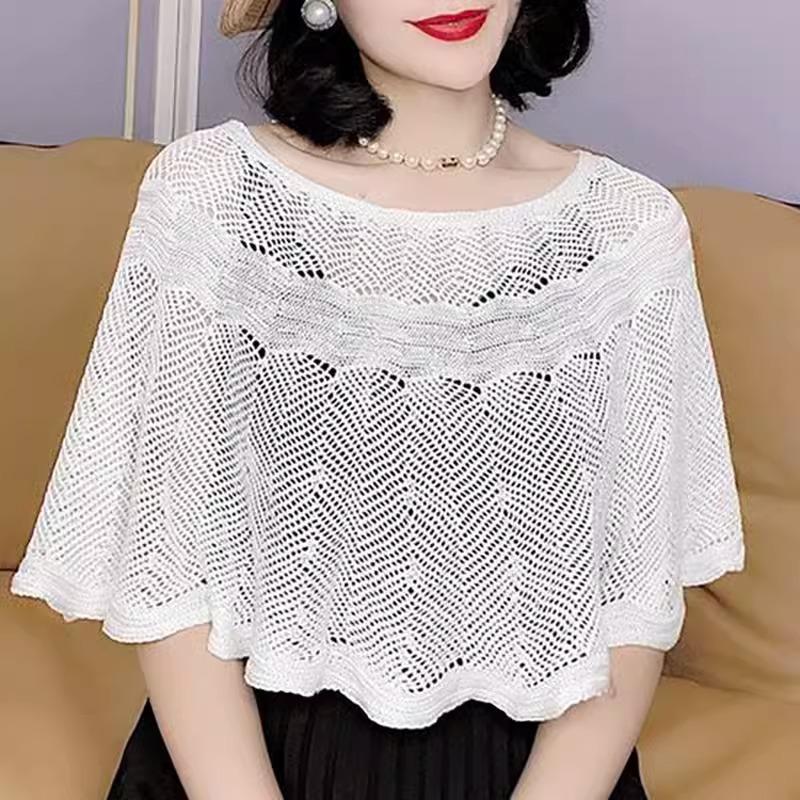 Summer Pullover Scarf Solid Color Knitted Cotton Shawls Korean Simple Hollow Design Fashion Versatile Sunscreen Scarves