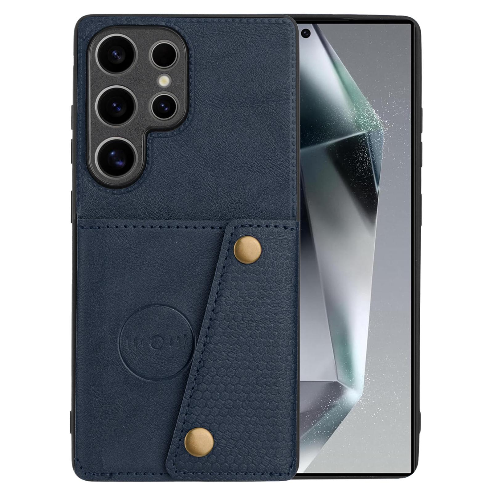 

For Samsung Galaxy S25 Ultra Case Card Slots Kickstand Leather+TPU Phone Cover Blue