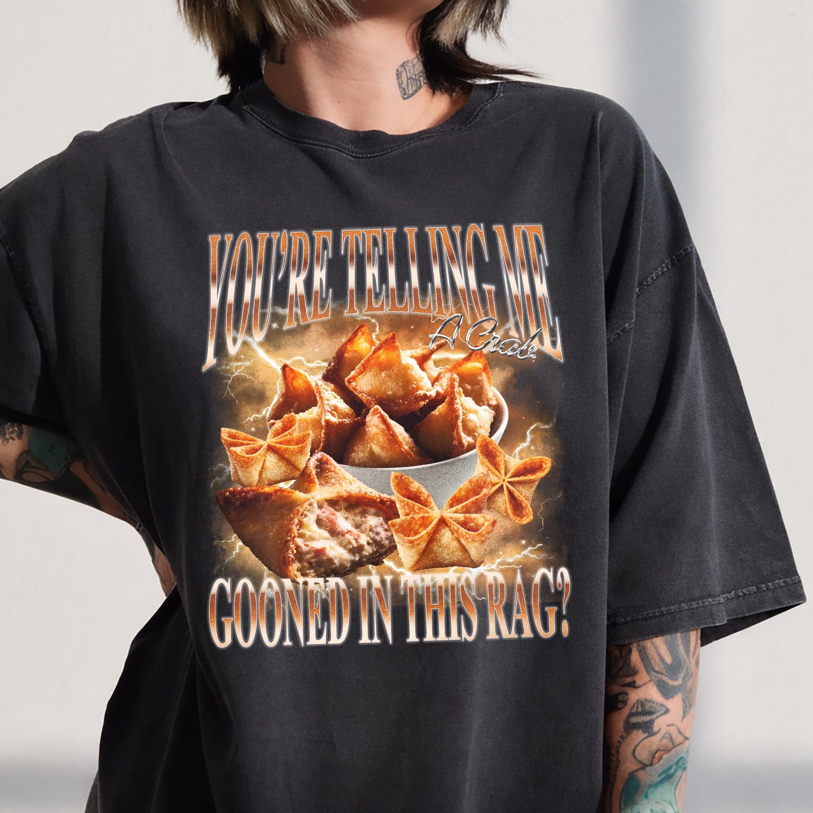 Crab Rangoon Meme Shirt, Funny Food Pun, Y2K Adult Tee, Comfort Colors T-Shirt XL