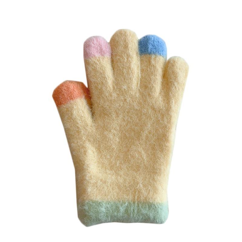 ColorfulMacaron WoolenChildren's WarmGloves Suitable  Boys and Girls In Winter  with Hand-written Five-finger Fingers for Cold and Frost Protection