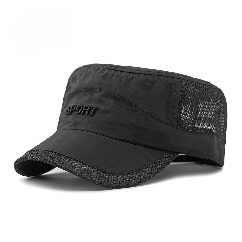 Men s Summer Quick Dry Military Cap Breathable Mesh Flat Top Hat British Retro Long Brim Sun Hat Casual Outdoor Peaked Cap Army Cadet Hat Unisex Adjustable(55-60cm) чёрный