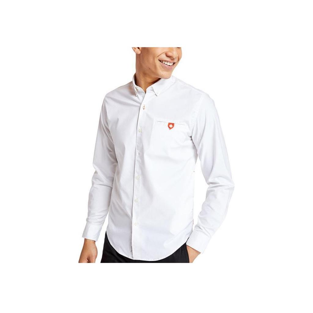 Timberland Slim Fit Oxford Single-Breasted Solid Color Embroidered Comfortable Long Sleeve Shirt Men Shirts White A1WP8-A94