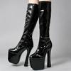 20cm Extreme High Heel Boots Thick Chunky Heels Platform Women Zipper Knee-High Long Boots -Exotic,Fetish,Sexy,Shoes