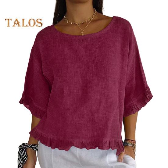 Damen Kurzarm-Oberteil Frühling Sommer Rundhalsbluse Lässige Loose Fit Pullover Shirt für den Alltag Büro Party Reisen
