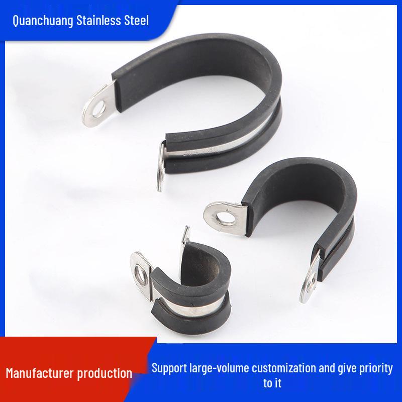 Nerezová ocel 304 R-typ hadicová svorka s pryžovou tlumicí lištou a klipem pro vedení