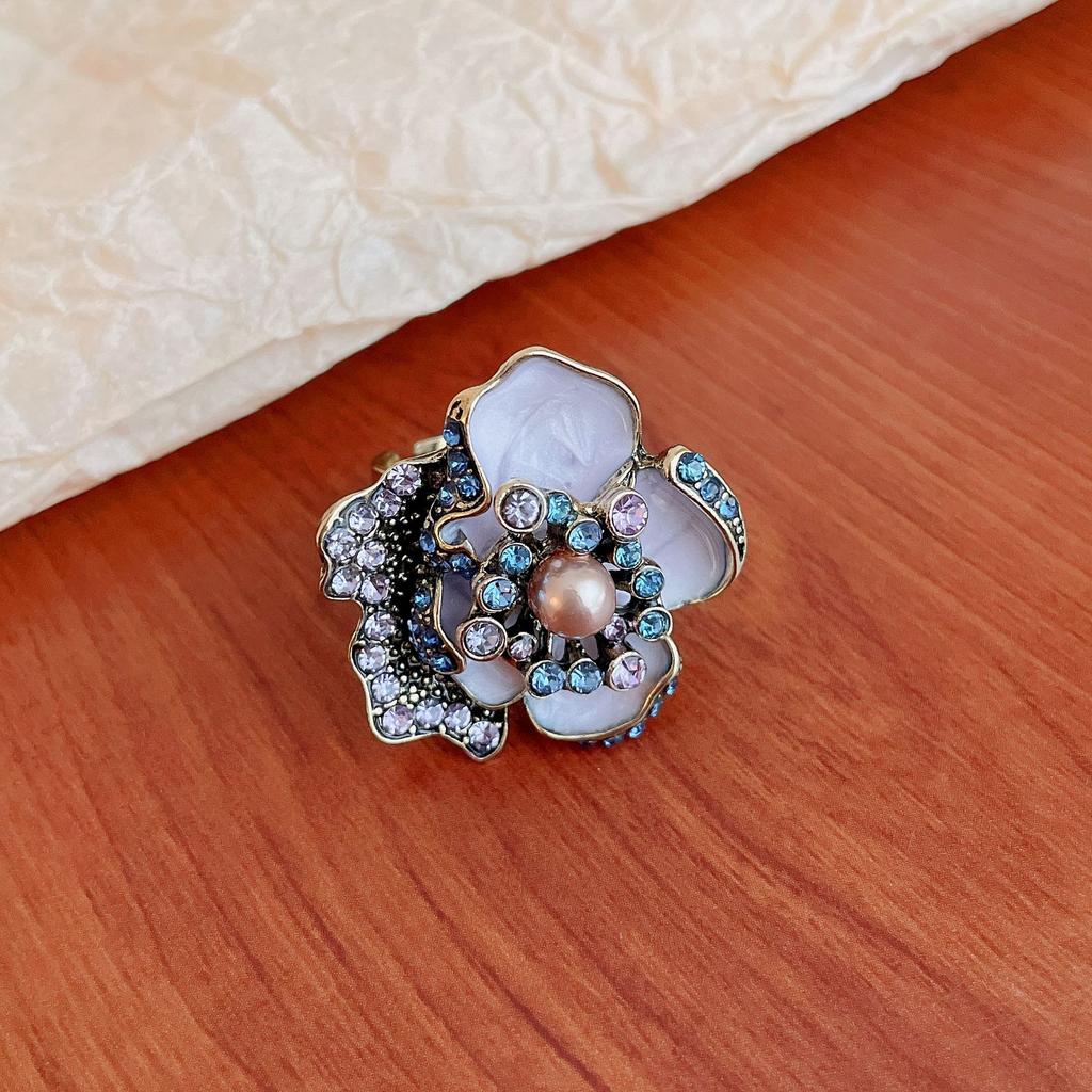 Silver Needle Diamond Pearl Flower Earrings New Niche Earrings Retro Versatile Premium Earrings Women