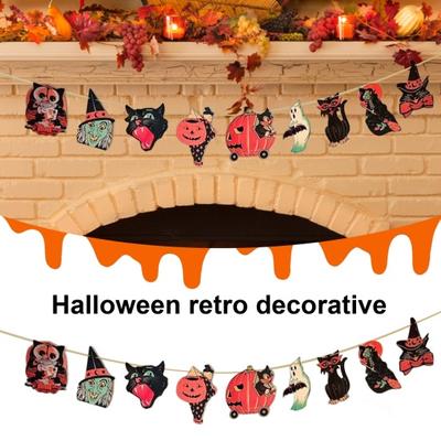 Girlanda dekoracyjna na Halloween Vintage drewniana chorągiewka Upiorna dynia czarownica duch sowa baner na ścianę wystrój domu