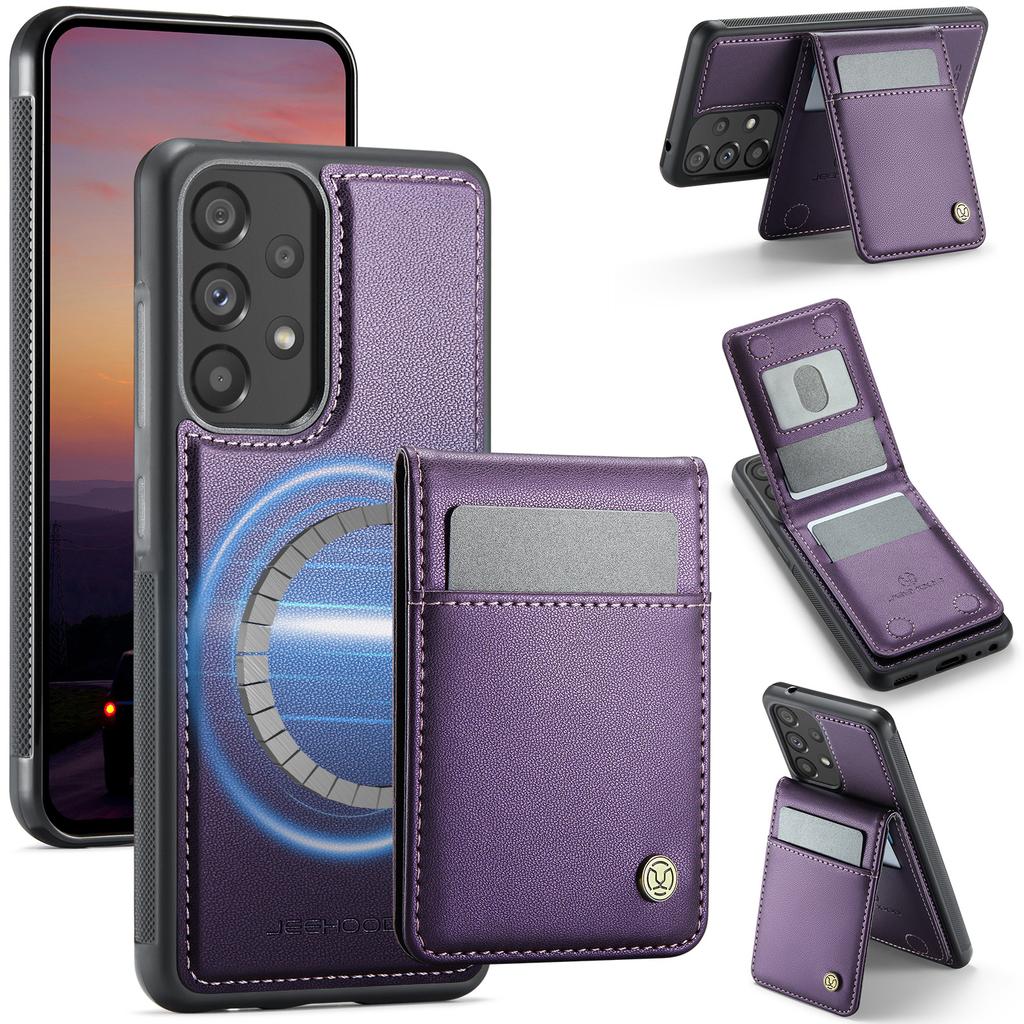 For Samsung Galaxy A52 5G/Galaxy A52s 5G/Galaxy A52 4G Leather Back Cover Compatible with MagSafe JEEHOOD J06 Phone Case with Card Bag RFID Blocking