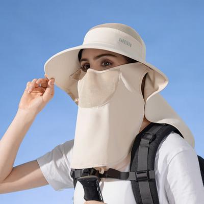Women Fisherman Hat with Face And Neck Cover Large Brim Hollow Mesh Anti-UV Sunscreen Full Cover Waterproof Outdoor Camping Travel Cap