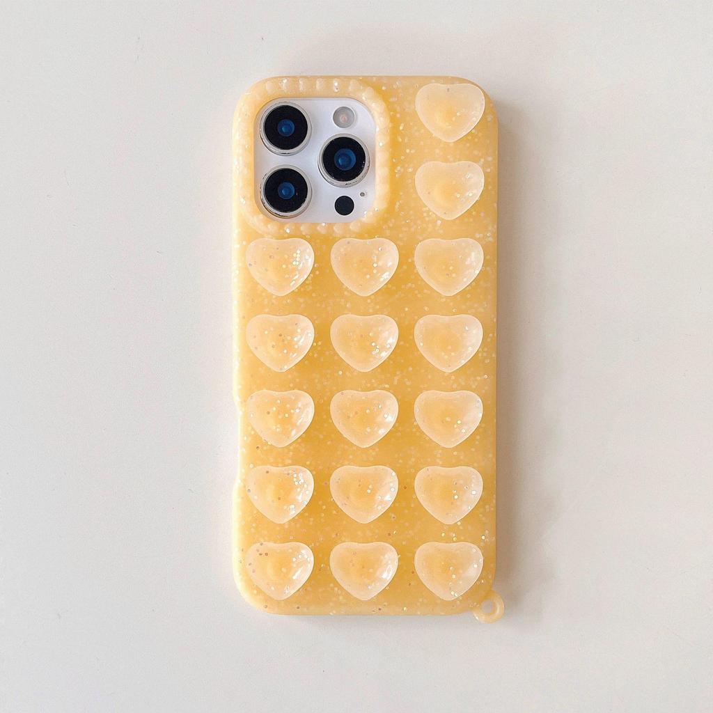 Heart-Shaped Glitter Phone Case with Suction Cup for Apple 17 PROMAX, Trendy 16ins Style 14PRO, Creative 15 Semi-Transparent