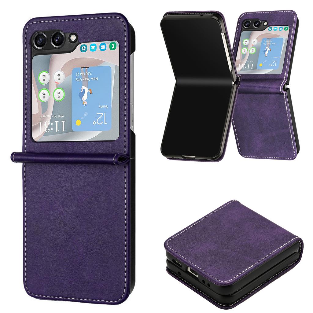 For Samsung Galaxy Z Flip7 FE 5G/Z Flip6 5G/Z Flip5 5G Case PU Leather Hard PC Phone Cover Calf Texture