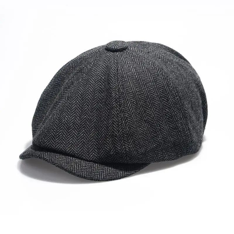 1pc Men Herringbone Beanie Cap Warm Easy To Carry Multifunctional Tweed Newsboy Hat,Suitable for Daily Wear,walking,playing Golf