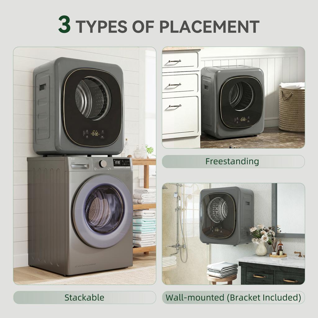 4kg Vented Tumble Dryer with 5 Drying Mode, 800W Compact Freestanding Front Tumble Dryer Grey