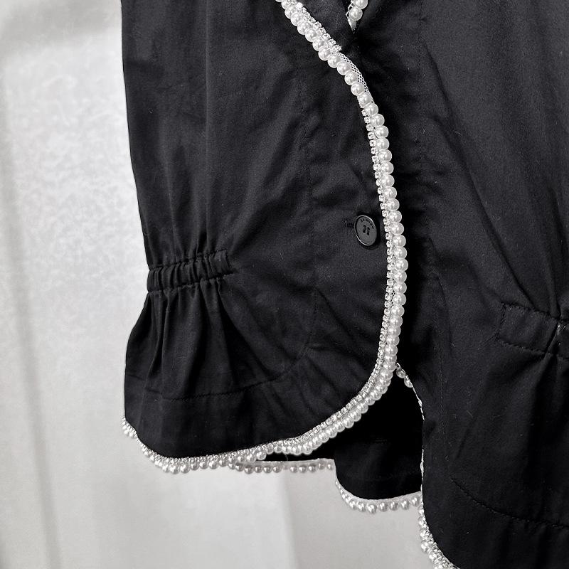 Black Hepburn Style Pearl Trim Vest & High Waist Skirt Set