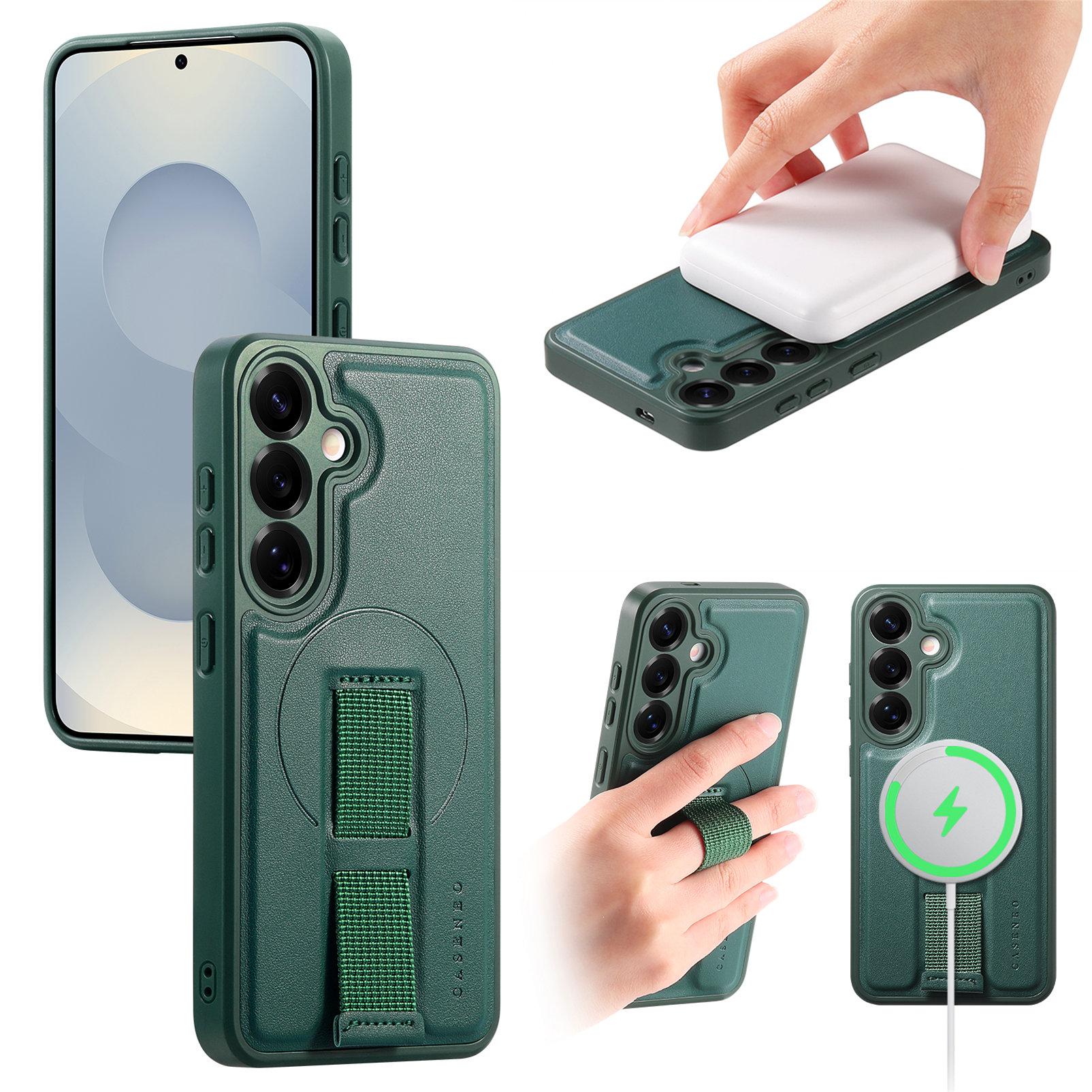 

For Samsung Galaxy S24+/Galaxy S25+ Magnetic Case CASENEO Wristband PU Leather+PC Shockproof Phone Cover Green