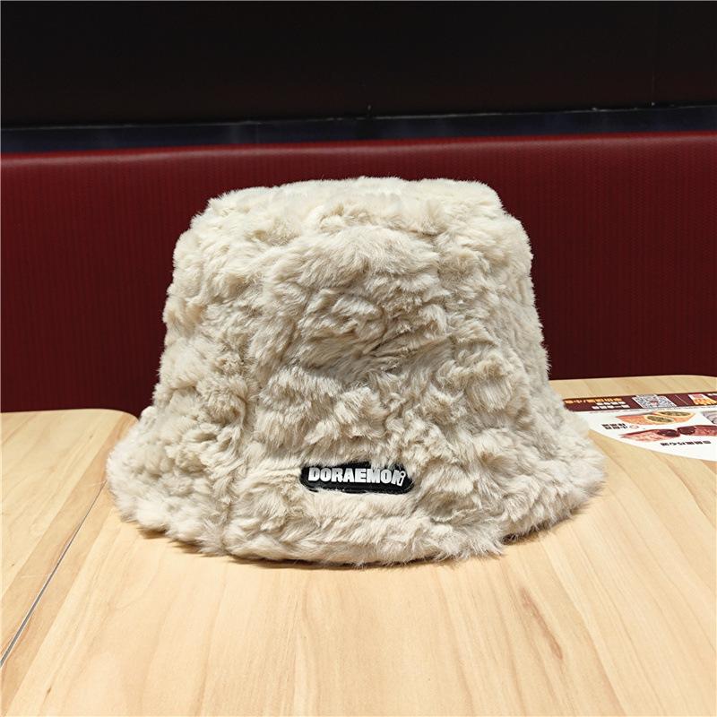 Korean Style Lamb Wool Fisherman Hat for Women Winter Plush Thickened Warm Ins Versatile Face Showing Small Bucket Hat