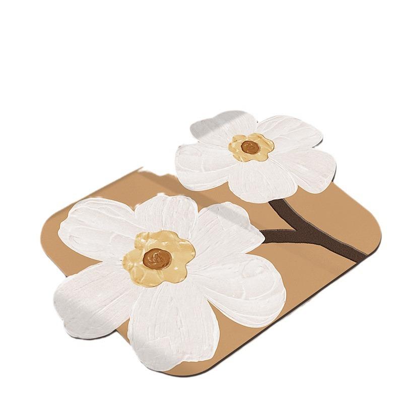 Nordic Simple Flowers Moisture-wicking Quick Drying Bathroom Floor Mat Bathroom Odd Shape Anti-dirty Wear-resistant Diatomium Mud Carpet