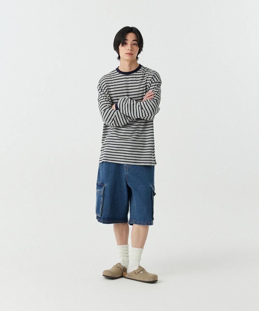 STENDS [M~4Xl] Striped Long Sleeve T-Shirt_Gray