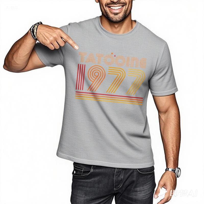 Vintage summer For him t shirt Tatooine 1977 Retro Design Print Short Sleeve Relaxed Fit Round Neck Teeshirt men cotton t shirt