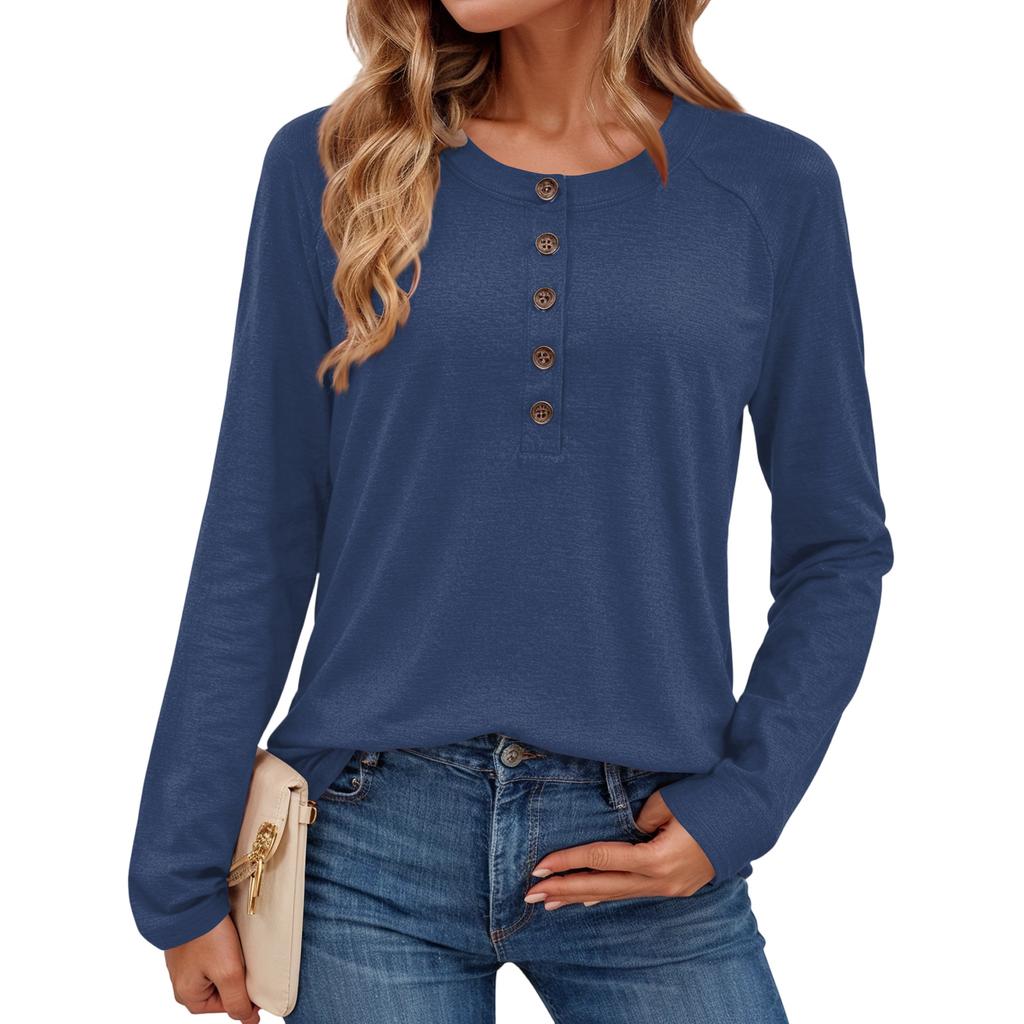 Women's Stylish Solid-color Round-neck Long-sleeved Top