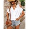 New summer off-shoulder V-neck crossover short-sleeved T-shirt loose casual comfortable solid color top for women