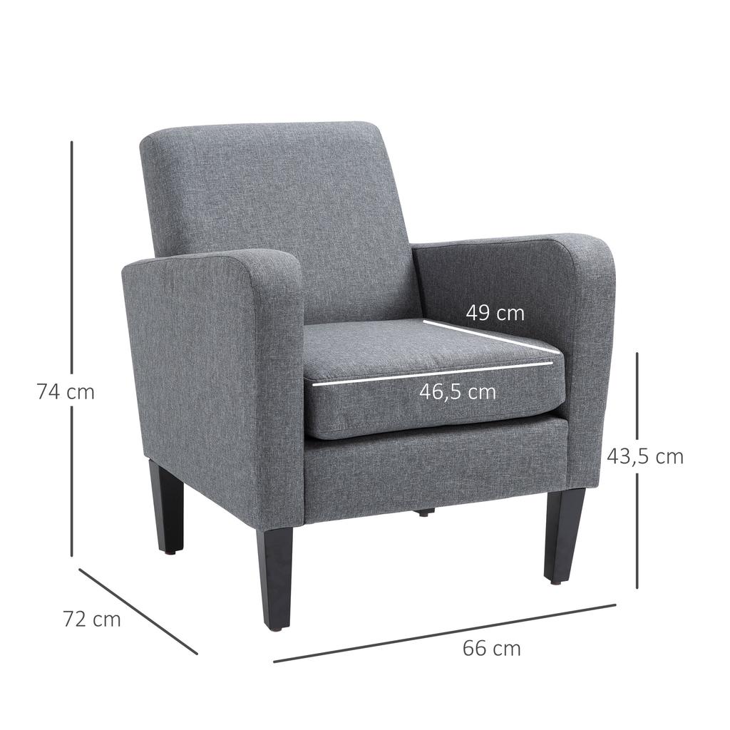 Single Armchair, Recliner Chair, Upholstered Chair with Wooden Legs, Linen-Look Fabric, 66 x 72 x 74 cm, Light Grey