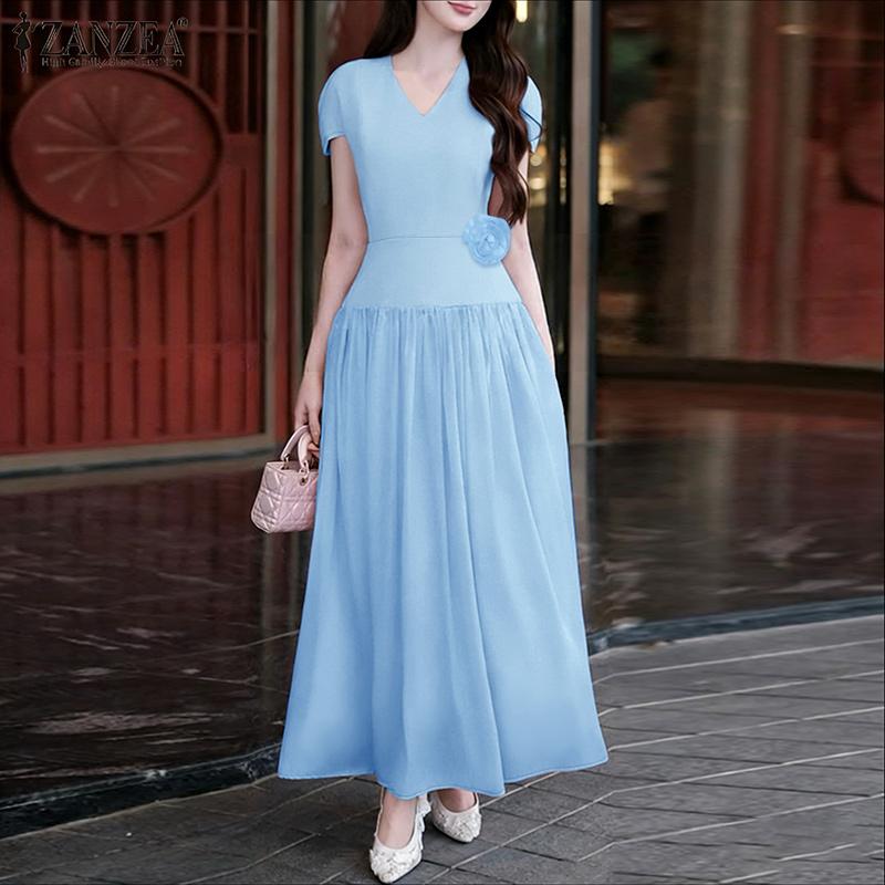 ZANZEA Women CasuaL V-Neck Summer Short Sleeve Dress