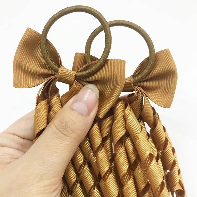 Grosgrain Ribbon Long Hair Ties Bows For Baby Girls Curly Hair Bows Elastic Colorful Kids Hair Band 2Pcs/Lot Whole