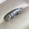New Fashion Single Row Full Diamond Claw Set Ring Women  Stamp Bling Bling Round Zirconia Party Wedding Jewelry Gift